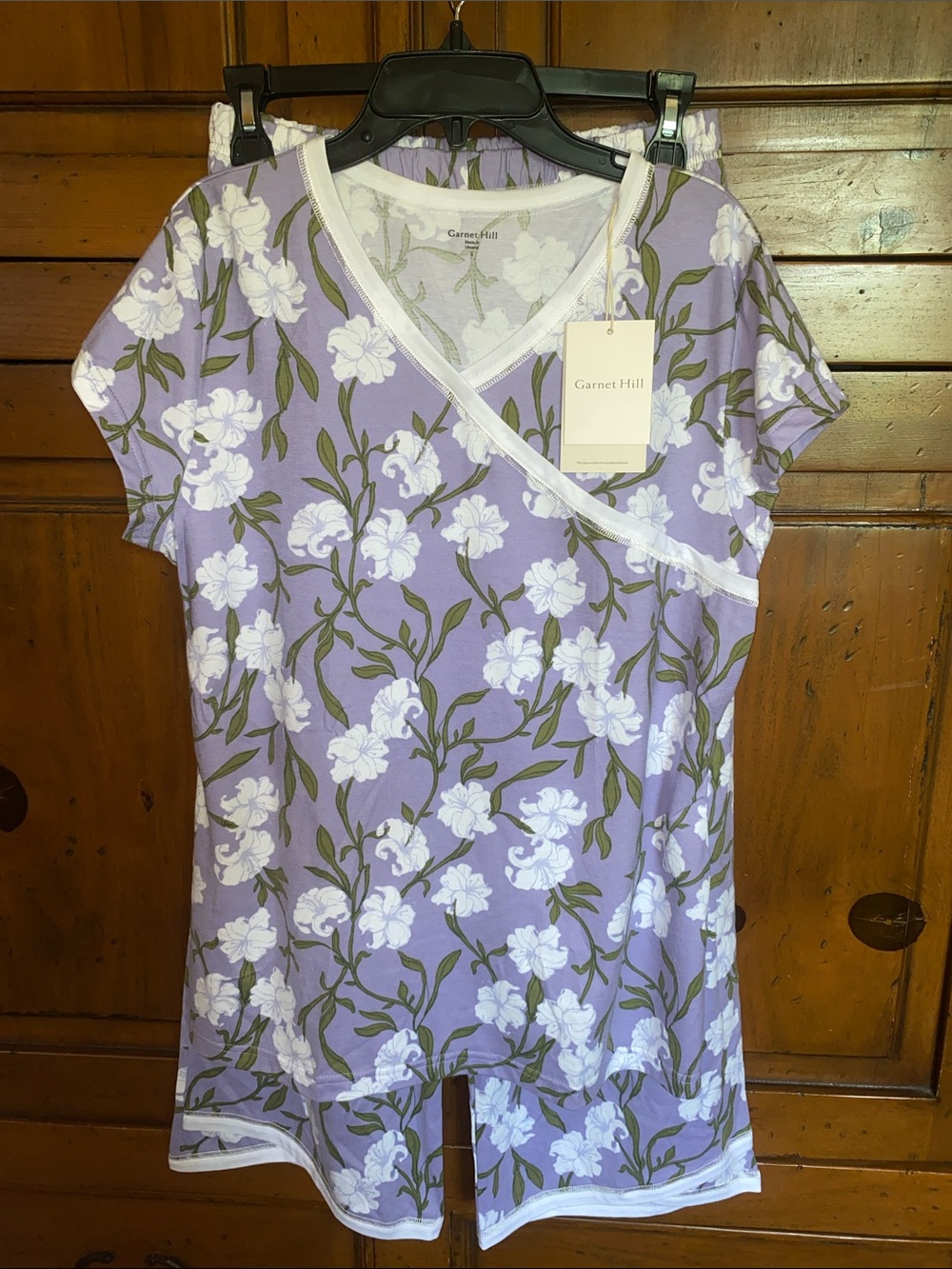 NEW Garnet Hill Organic Cotton Asian Wrap SS Pajama-Lavender Floral-Short Sleeve